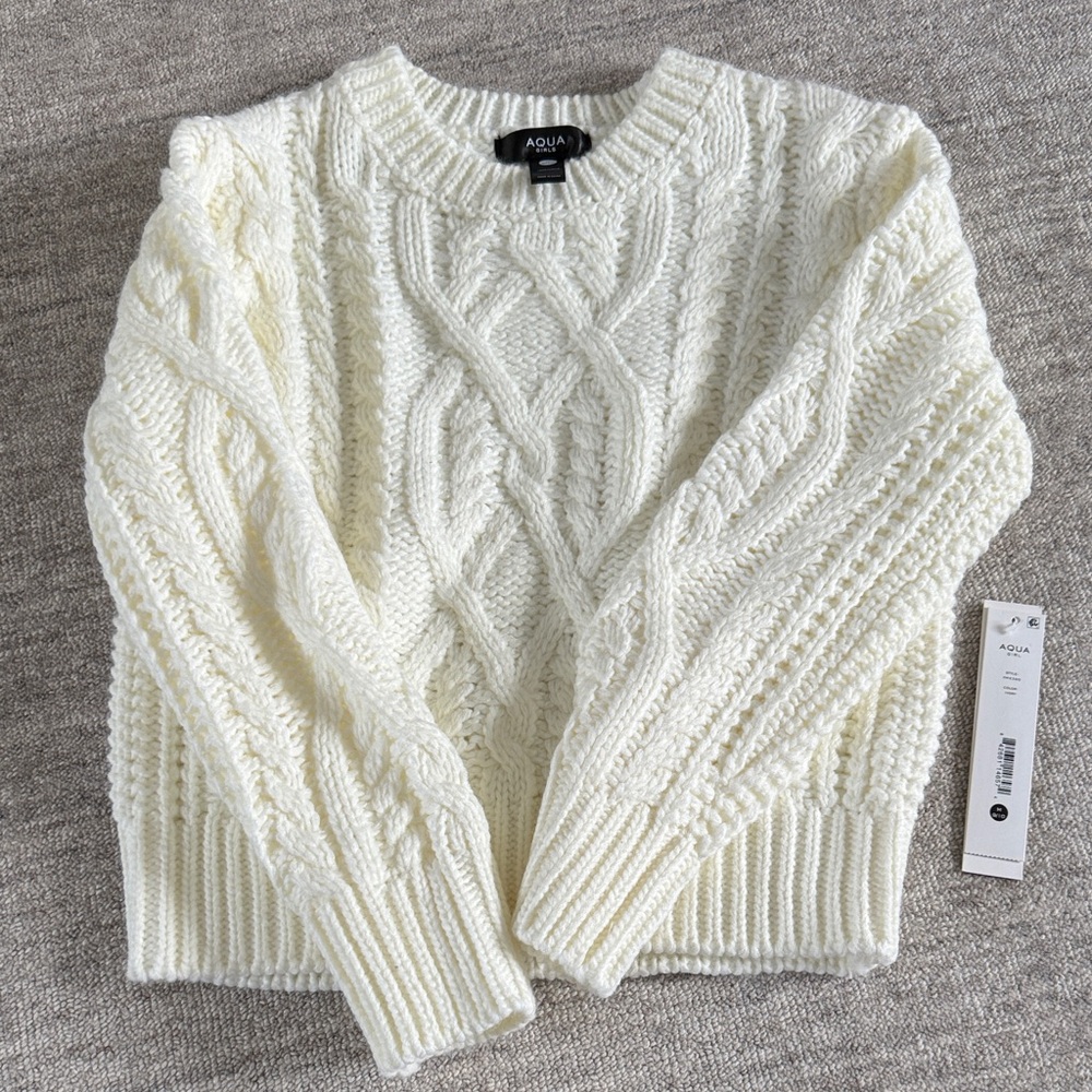 AQUA Girl Cream Cable Knit Sweater